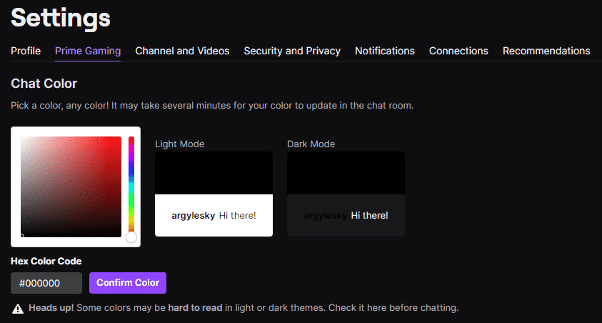 Change Twitch name to black