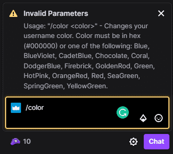 Invalid parameters