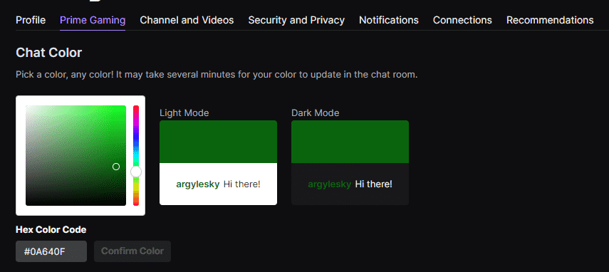 Prime gaming chat color