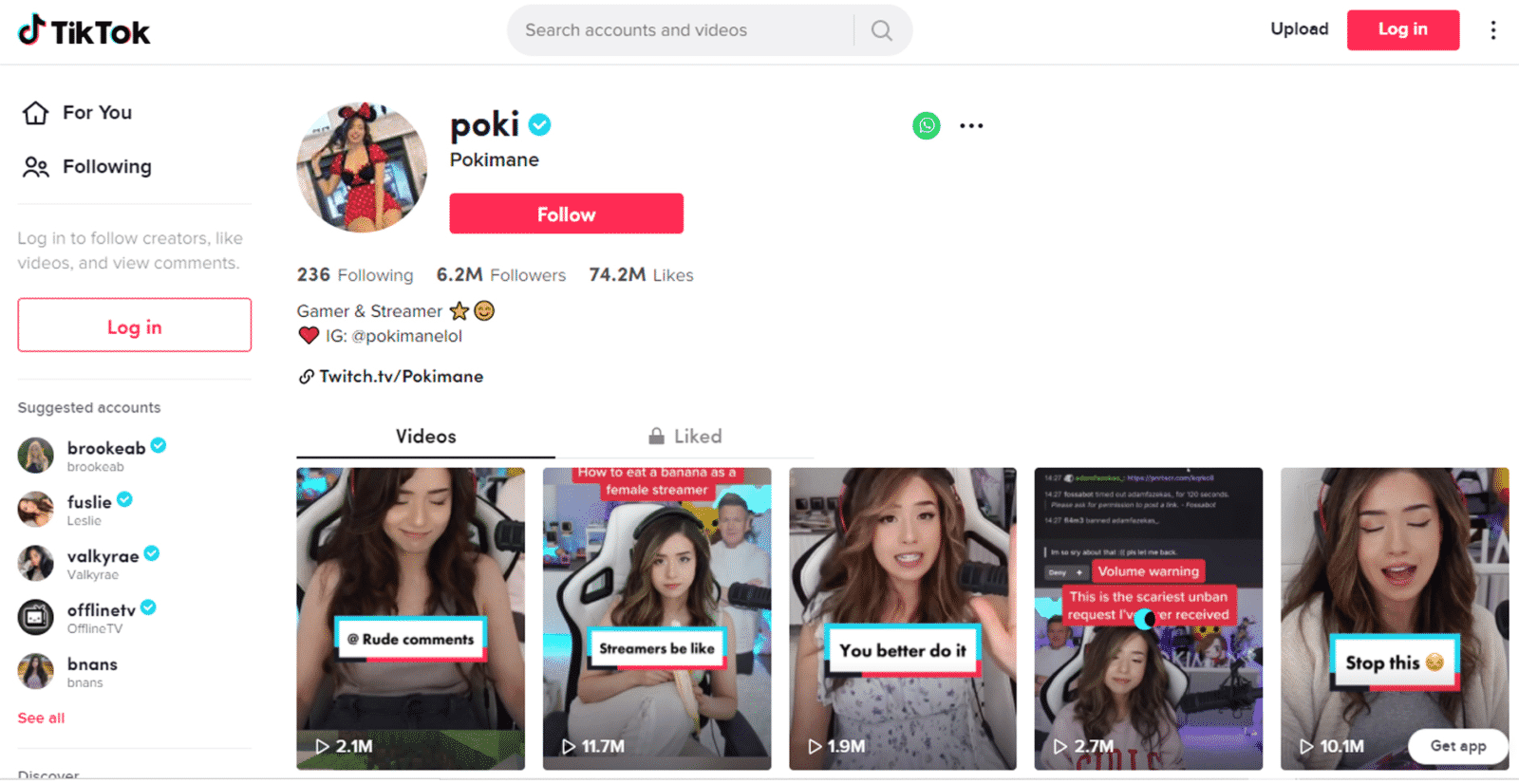 Pokimane TikTok Account