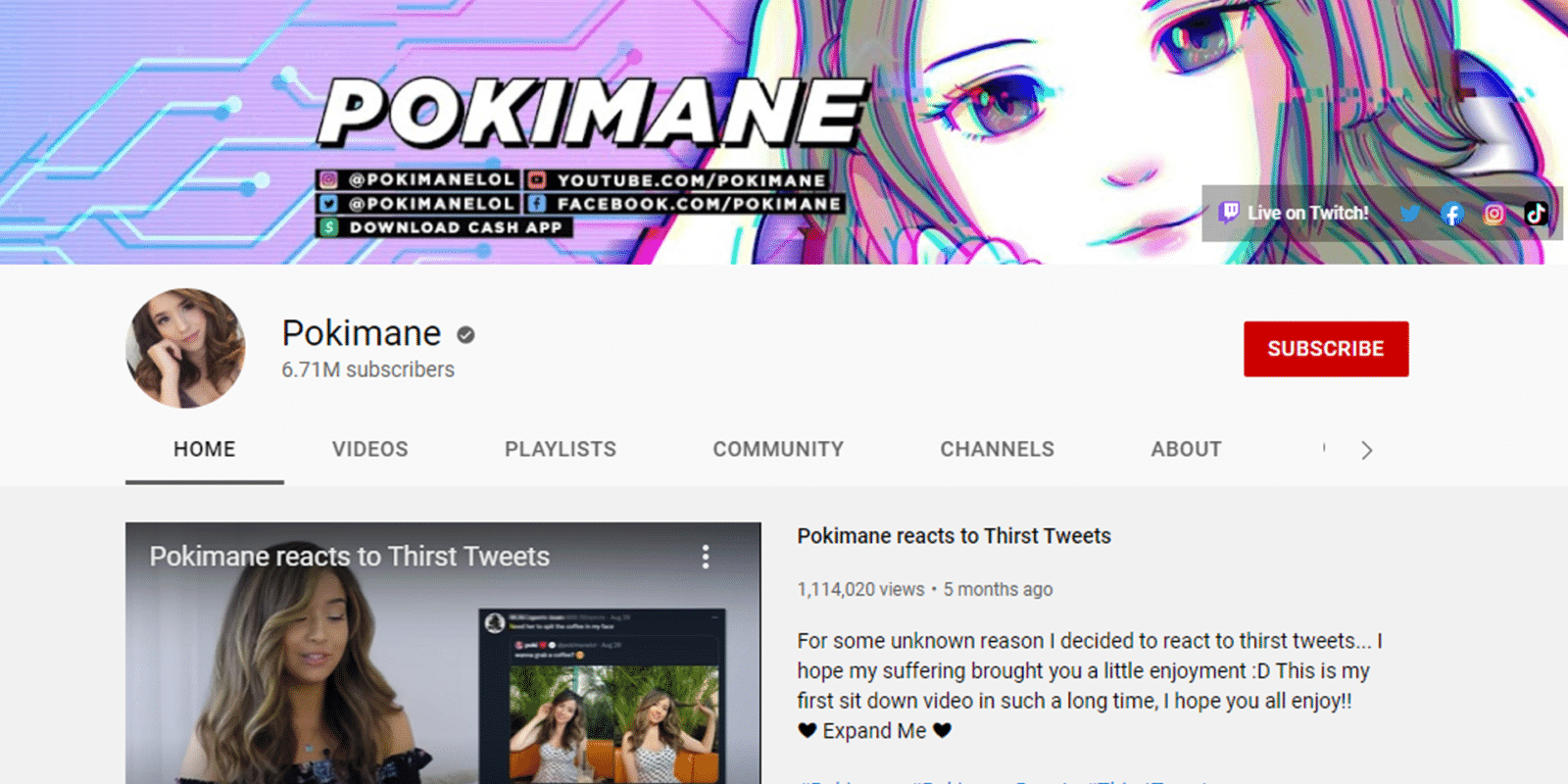 Pokimane YouTube Channel