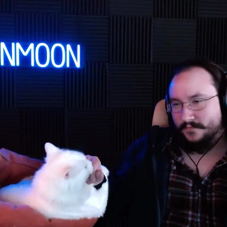 MoonMoon in studio with cat