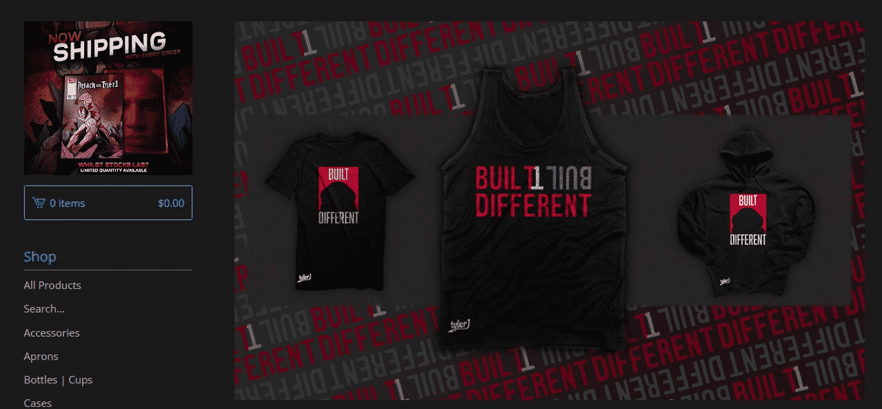 Screencap from Tyler1 merchandise website