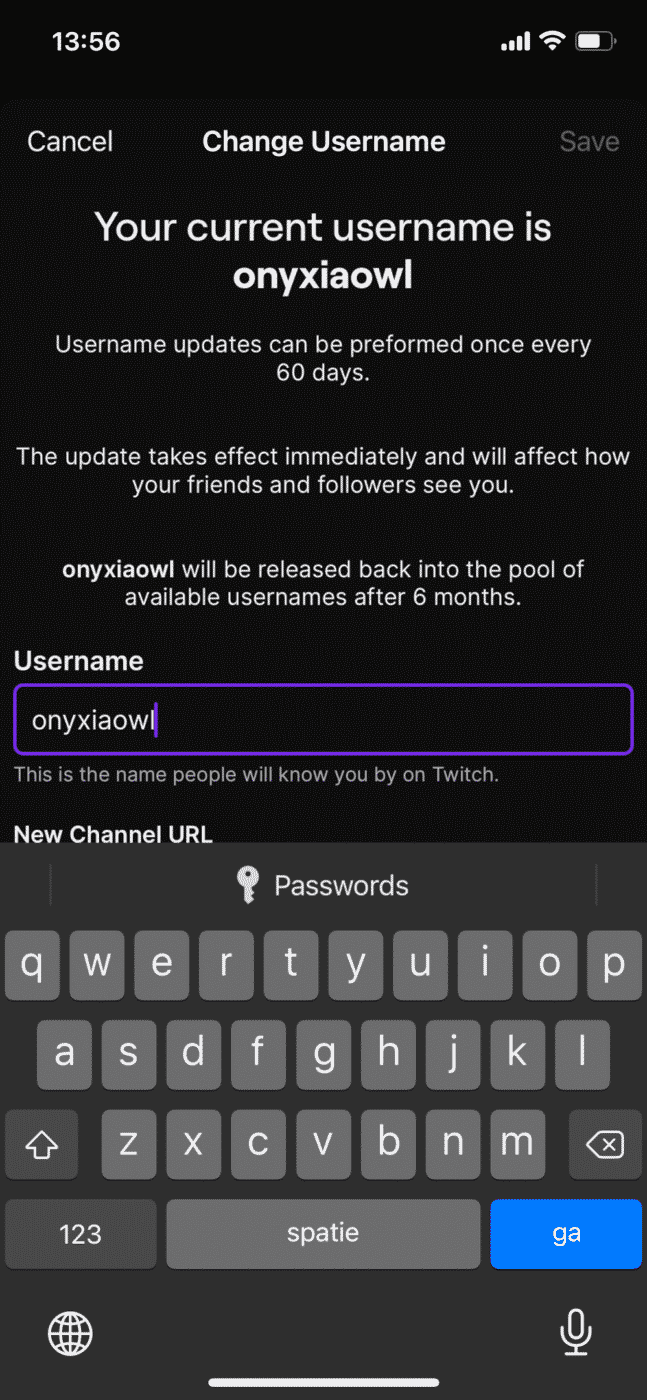 twitch change name iphone ios mobile app
