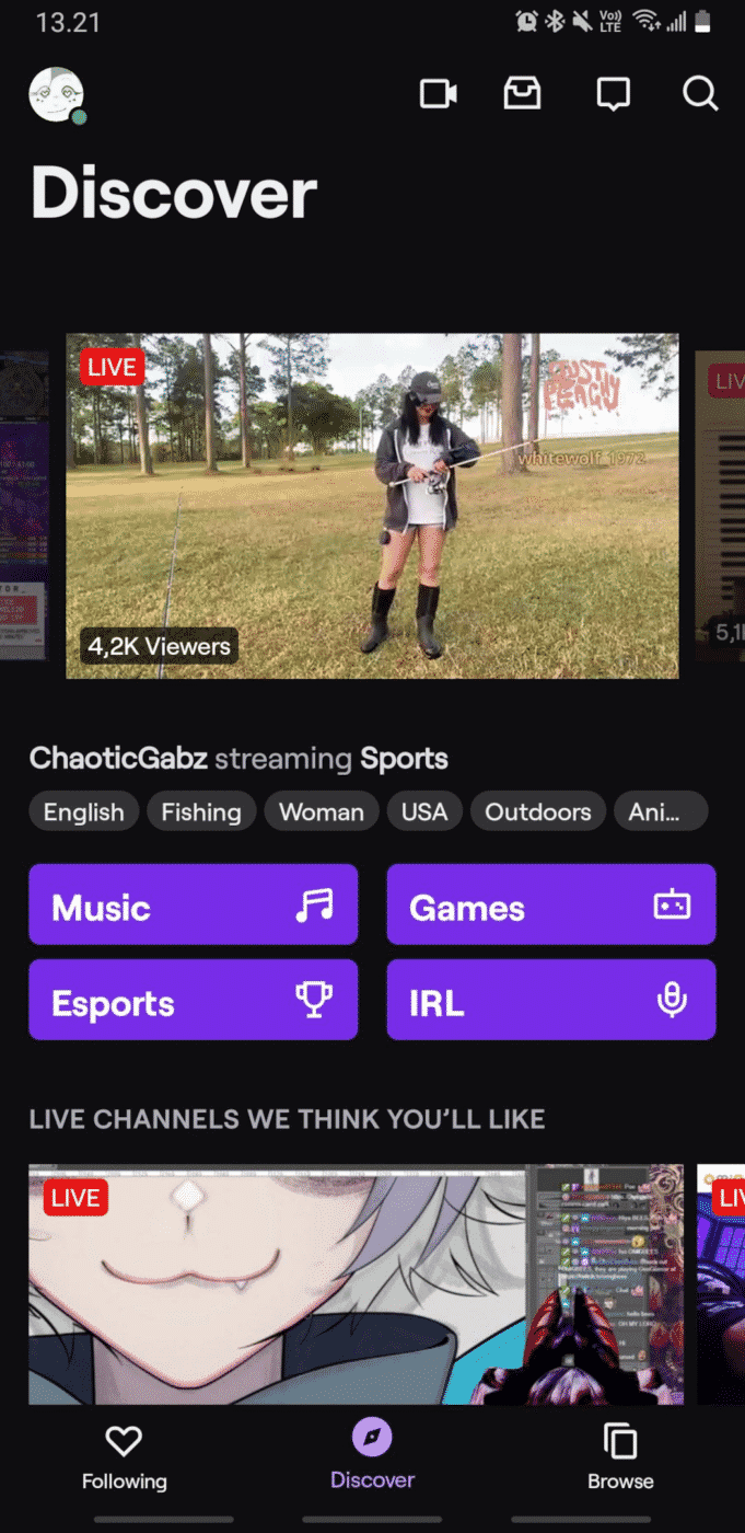 twitch profile page mobile app