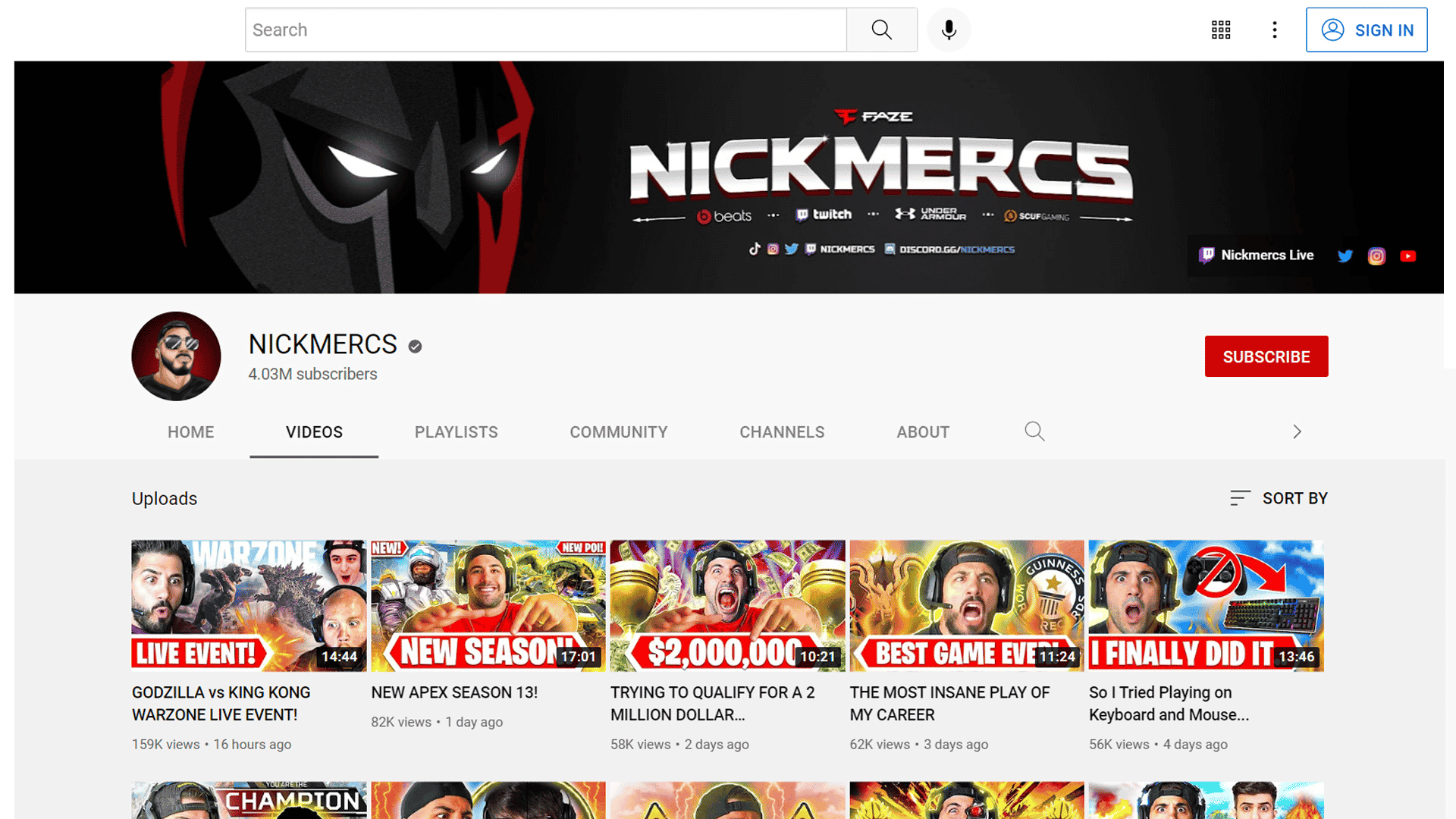 NICKMERCS YouTube Channel | YouTube.com