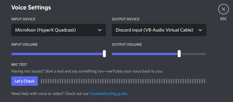 Voice & video settings on Discord