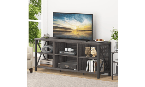 Wood Entertainment Center with Storage Shelf