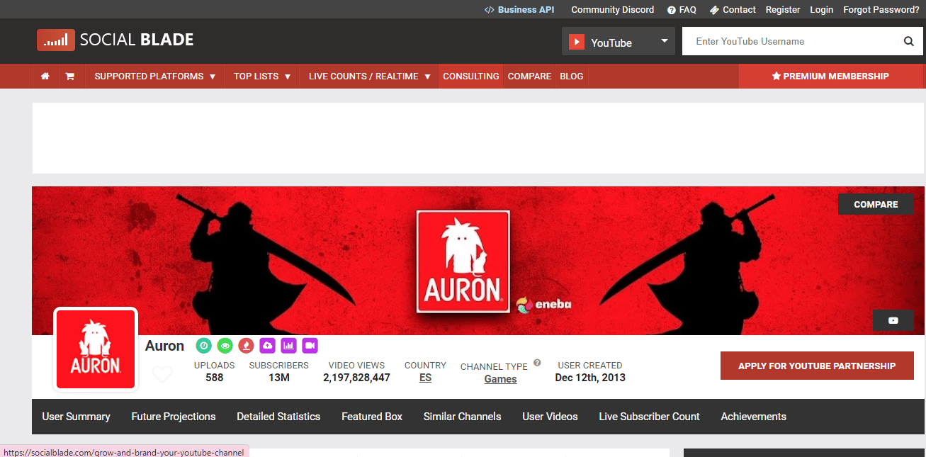 AuronPlay Secondary YouTube Channel Social Blade
