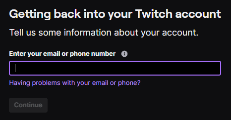 enter email or phone number twitch