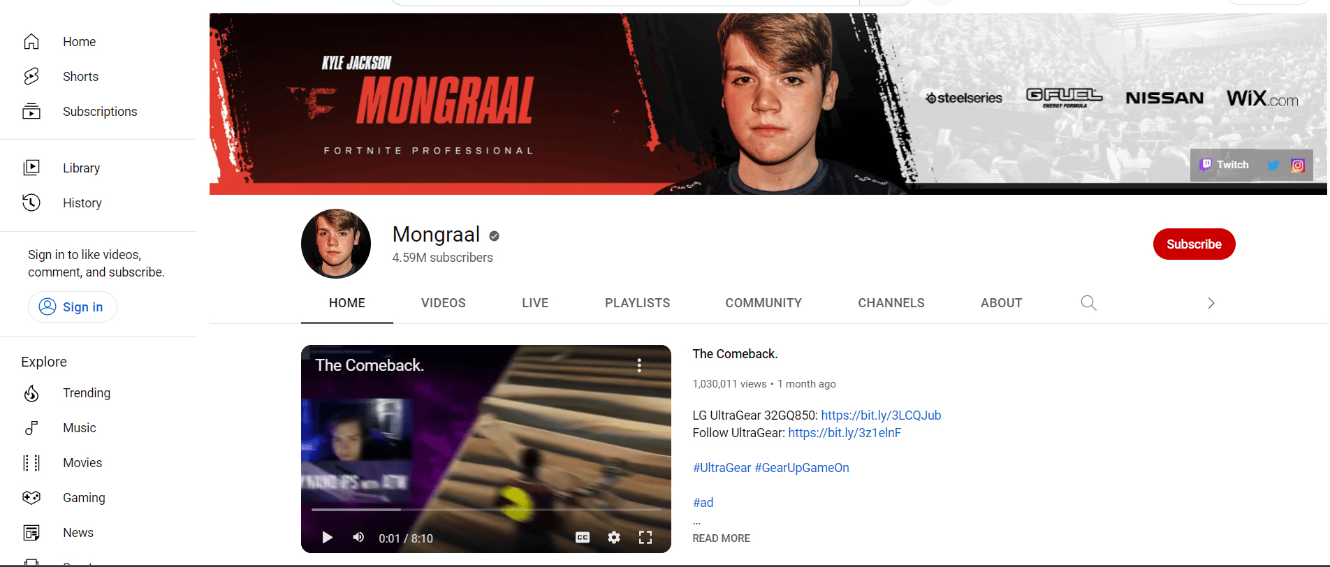 Mongraal YouTube Channel