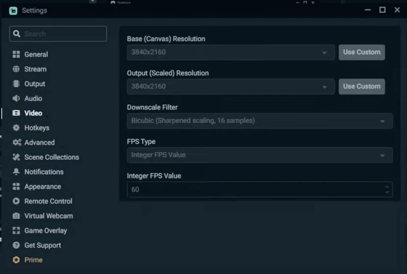 Set video parameters in Streamlabs