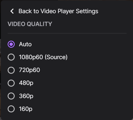Set video quality on Twitch