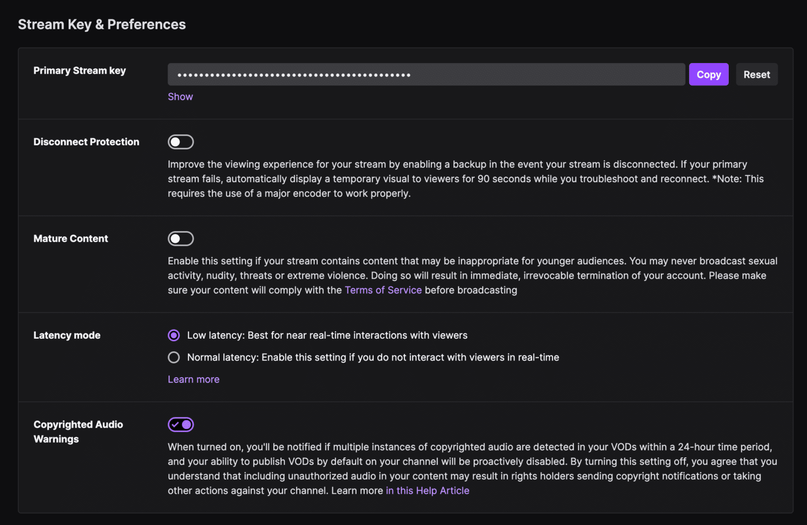 mature settings on Twitch