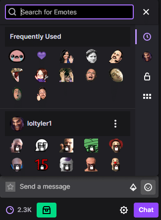 Screenshot of the Twitch emote selection window