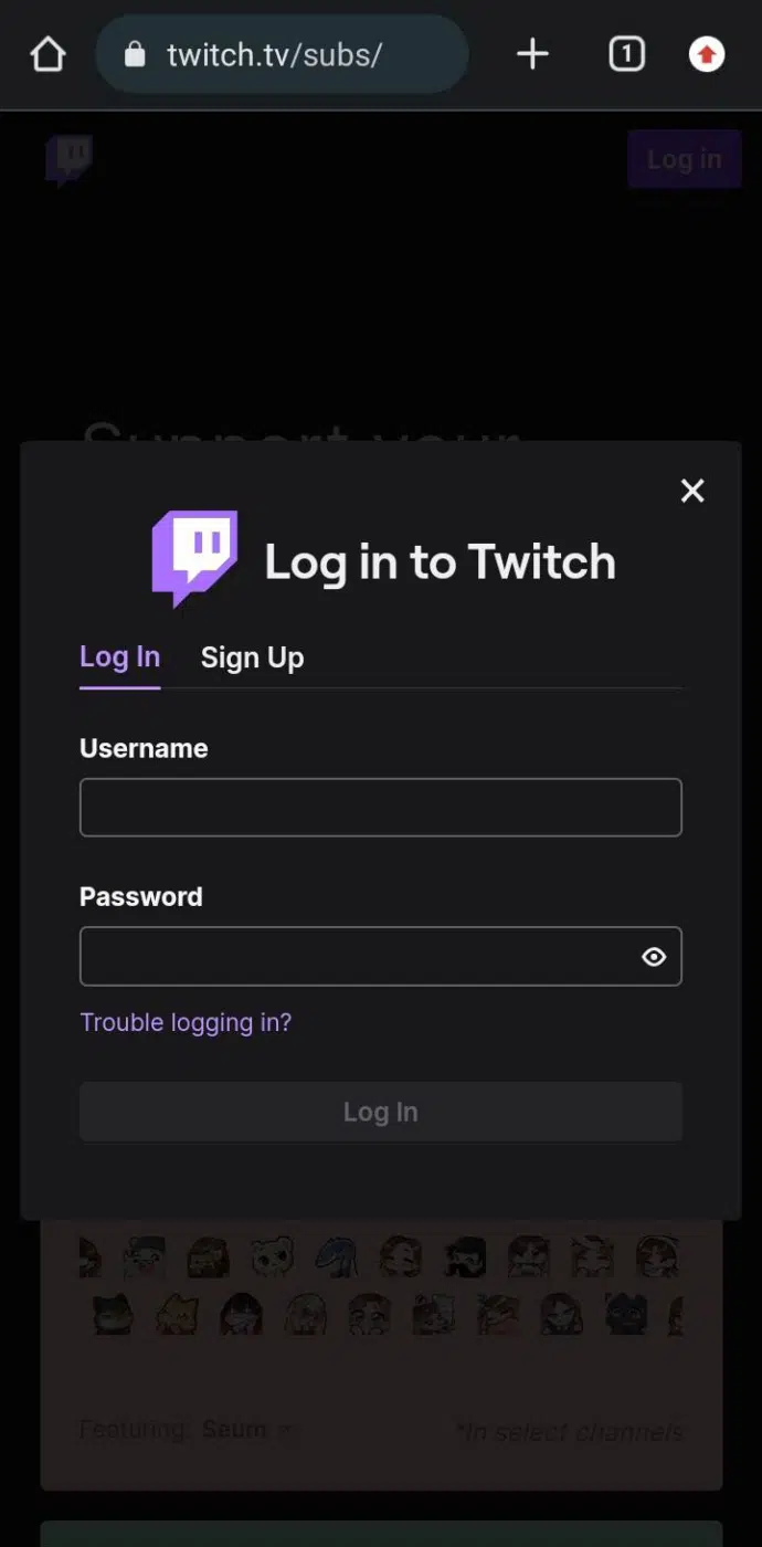 log in to Twitch